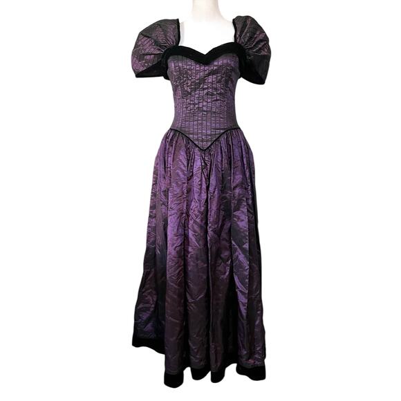 Barboglio Cristina Jan Vintage Prom Dress Sz 8 Purple Taffeta 80s Puffy Sleeve - Picture 1 of 14